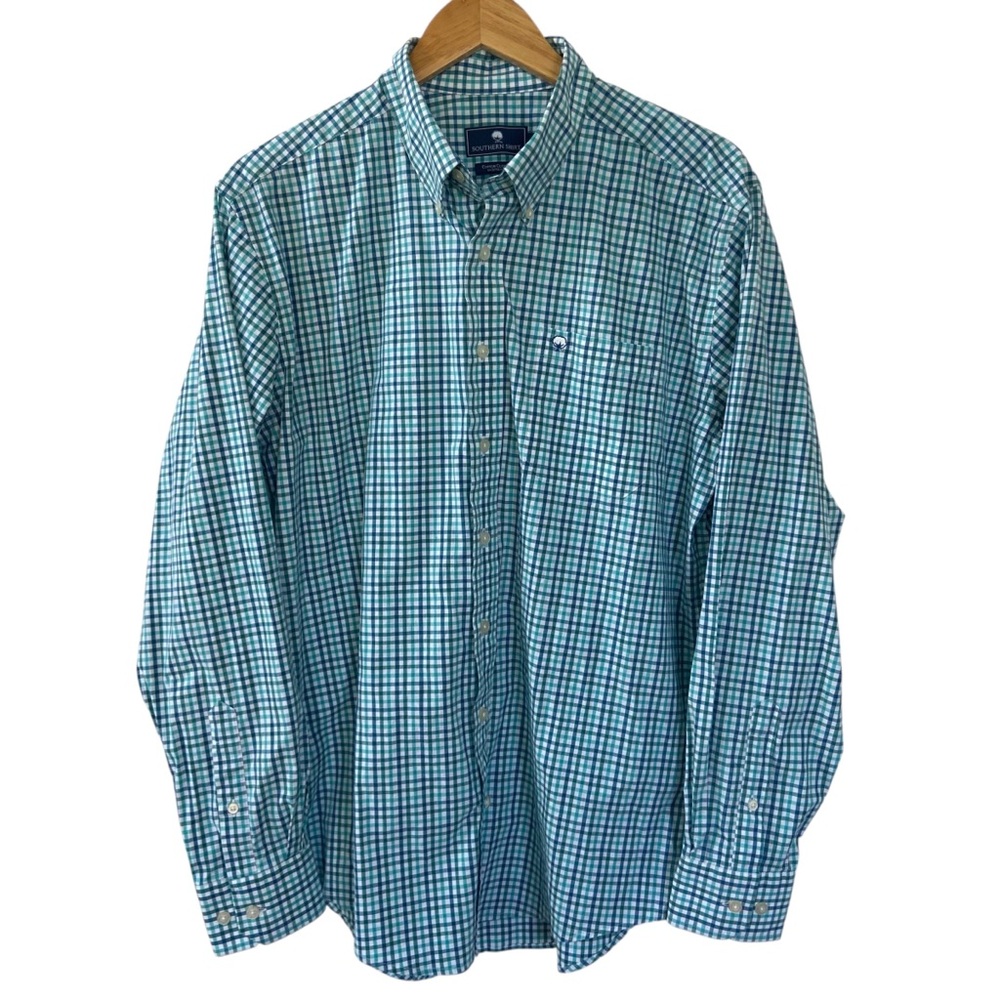 Southern Shirt Company Cotton Club Blue Teal Long Sleeve Check Shirt Large